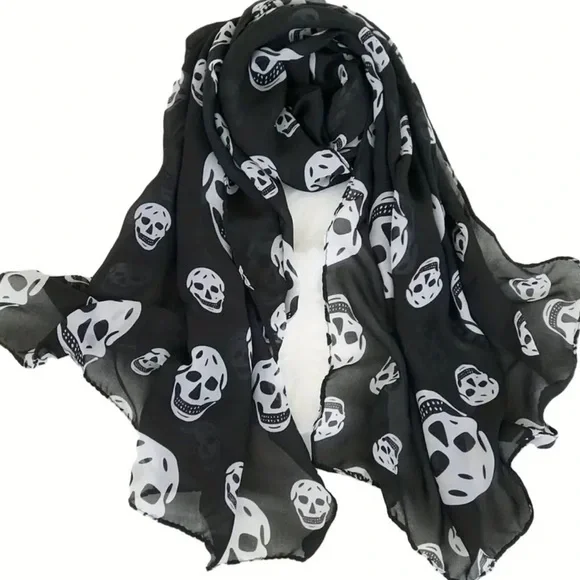 SHEER SKULLS ☠️ | Black & White Skull Print | Scarf (Brand New!) 💕✨ - Picture 2 of 12